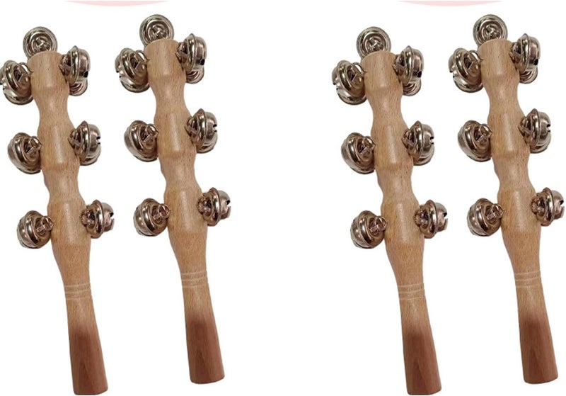 mocrcrel 13 Bell Instruments Hand Bell Sleigh Bells Jingler Bell Stick,Christmas Hand Jingle Bells Wooden Hand Sleigh Bells (4 pcs) - Image 1